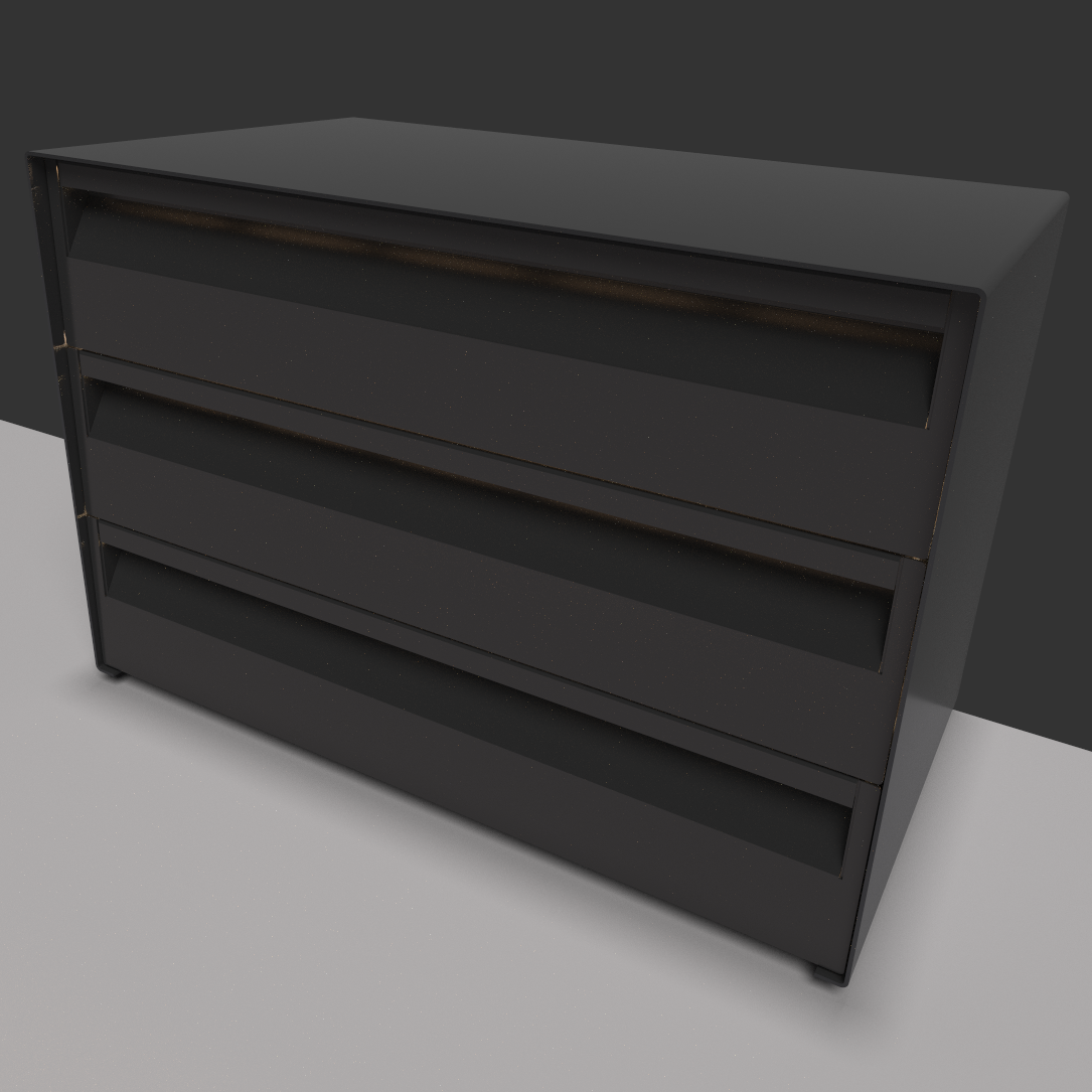 Render 3D de un mueble diseñado a base de chapa metálica